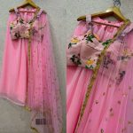 Buy Baby Pink Floral Printed Georgette Party Wear Crop Top Lehenga Dupatta Online from EthnicPlus for ₹1,399.00